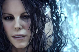 Portrait of Kate Beckinsale as Yennefer the Sorceress, looking into an enchanted gazing crystal, HD 4K, photo-realistic accurate face and features, award winning photography, unreal engine, cinematic lighting