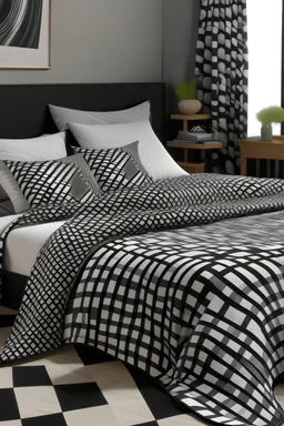 Printed grey and black optical illusion duvet