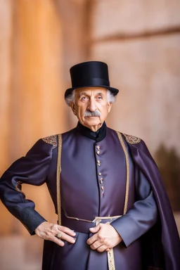 Einstein i n Azerbeyjan traditional costum color full ,upper body ,blury background ,closeup ,sharp focus