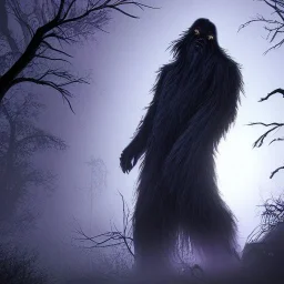 hyper realistic haunting bigfoot beast under the Bloodborne moonlight