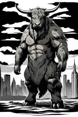 Godzilla / highland cow hybrid creature