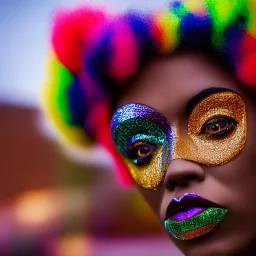 older man, fourty years old, masterpiece, best quality, family of three, ebony skinned, sparkling eyes, fluorescent skin, colorful makeup, afro, highly detailed body, afrofuturism, scifi, sun light, 4K, RAW, depth of field, high contrast, realistic details, 24mm