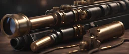 High-end state-of-the-art STEAMPUNK aesthetics flawless rugged steel Uzi submachine gun DSLR Telephoto Submachine gun Camera open cylinder front view barrel ammunition cartridge bullet,Highest quality telescopic Zeiss Zoom lens, supreme cinematic-quality photography,waltnut wood handle,Art Nouveau,Vintage style Octane Render 3D technology,hyperrealism photography,(UHD) high-quality cinematic render,Insanely detailed close-ups capturing beautiful complexity,Hyperdetailed,Intricate,8K,