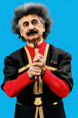 Einstein i n Azerbeyjan traditional costum color full ,upper body ,blury background ,closeup ,sharp focus