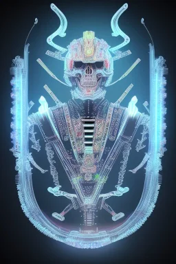 Futuristic Neon crystal skeleton samurai smoke glass fire