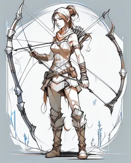 Girl Archer concept art, full body, sketch, coll style, bow