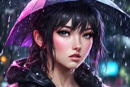 anime realistic drawing style, rain, neon, intricate details, highly detailed, high details, detailed portrait, masterpiece, 8k detailed