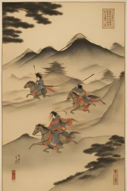 Craft a series of Japanese scroll illustrations depicting scenes from 'The Book of Five Rings,' showcasing Musashi's timeless wisdom on strategy and martial arts.