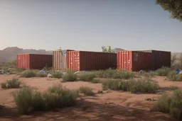 Can you please come up with a design concept for a refugee camp that houses displaces Palestinians that is Meaningful, resilient, self sufficient, safe and takes into consideration Palestinians culture and religious beliefs in the dessert using shipping containers as dwellings