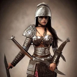 arab female warrior pretty cleavage ornate metal armour sword