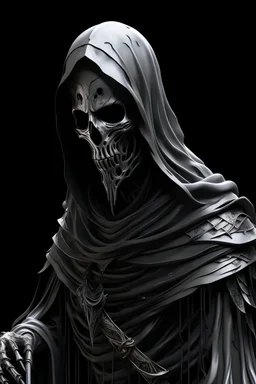 Etherial swordwraith wearing a silver metal mask wrapped in black cloth rags, undead, fantasy art, undead art, ghost