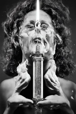 face melting light saber candle INFINATE MONEY GLITCH in the style of Eileen Agar surrealism black and white devinci