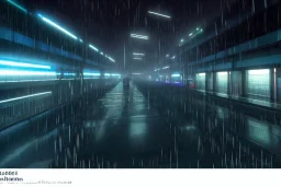 equirectangular projection grid of a futuristic bladerunner cyberpunk trainstation in the rain at night, volumetric lighting 4k spherical panorama realityengine photorender hyperdetailed cinematic