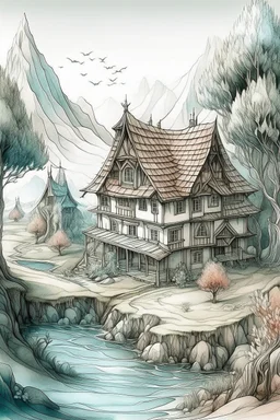 The place where the Dream and its followers live. Watercolor, fine drawing, beautiful landscape, pixel graphics, lots of details, pastel aqua colors, delicate sensuality, realistic, high quality, work of art, hyperdetalization, professional, filigree, hazy haze, hyperrealism, professional, transparent, delicate pastel tones, back lighting, contrast, fantastic, nature+space, Milky Way, fabulous, unreal, translucent, glowing