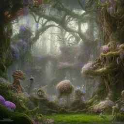 ghostly animals surrounding the grim reaper, trees, flowers, 8k resolution, high-quality, fine-detail, iridescent, intricate, digital art, detailed matte, volumetric lighting, beautiful, illustration, 3D octane render, margaret weiss, brian froud, howard lyon, selina french, anna dittmann, annie stokes, lisa parker, greg rutowski,