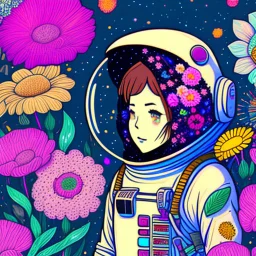 "floral astronaut" hand-drawn digital art, flowers everywhere, colorful garden, beautiful galaxy, REALISTIC, anime, 4k, high resolution, full details, 2560x1600