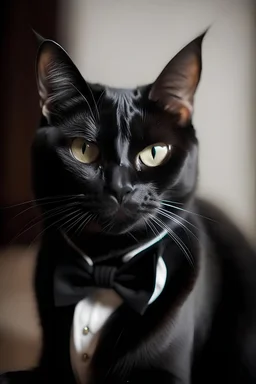 a potrait of a black cat in tuxedo
