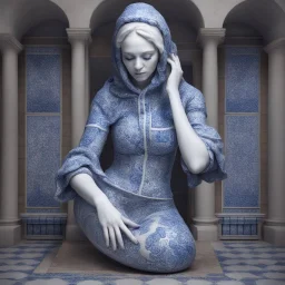 Insanely detailed Hd Photography of concept photography of a woman statue made from portuguese azulejo tiles, oozing ceramic, azulejo design visible, insanely good concept photography of an azulejo mind made from azulejo tiles inspired by Igor morski by Pranckevicius