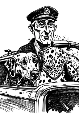 Ink sketch of a taxi driver with head of a dalmatian