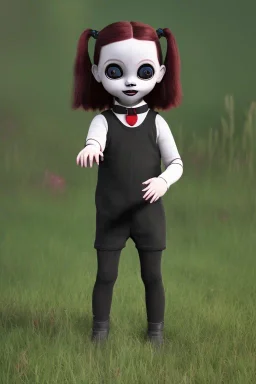 Wednesday Addams toddler, red hair, full body, jump, bokeh, hyper realistic