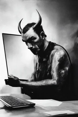 solana king liquidation flush devil in a dark room looking at computer oracle of delphi seeing the future in the style of surrealism black and white
