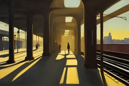 subway station with edward hopper morning sun technique