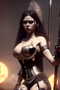 milf, warrior, black hair, corset, desert, 8k resolution, high-quality, fine-detail, intricate, fantasy art, detailed matte, volumetric lighting, illustration, 3D