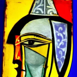 portrait of a medieval knight picasso style