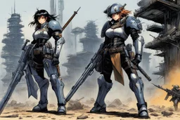 haiku by masamune shirow: three bioroids: death, dust, and rust. In post-apocalyptic desolated city: rifles, blades, clubs, missiles.