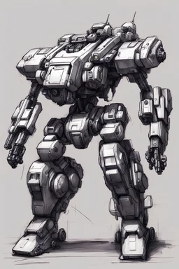sketch, cyberpunk mech heavy weaponry