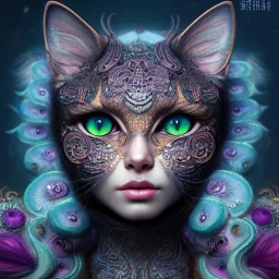 "Insanely detailed photograph of an elaborate beautiful cat goddess intricate glowing skin eyes intricate face hair lashes fur dress hyperdetailed painting by Anna Dittmann Huang Guangjian and Dan Witz CGSociety ZBrush Central fantasy art album cover art 4K 64 megapixels 8K resolution HDR Greek shiny space colours jewelry celestial hair eyes light"