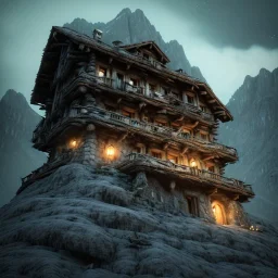 Scary mountain hut, sense of fear, Alps, night sky, 8k, HD, cinematography, photorealistic, Cinematic, Color Grading, Ultra-Wide Angle, Depth of Field, hyper-detailed, beautifully color-coded, insane details, intricate details, beautifully color graded, Cinematic, Color Grading, Editorial Photography, Depth of Field, DOF, Tilt Blur, White Balance, 32k, Super-Resolution, Megapixel, ProPhoto RGB, VR, Halfrear Lighting, Backlight, Natural Lighting, Incandes