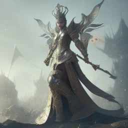 badass female queen of war, beautiful figure, wearing hyper detailed armor,sparkle, sharp focus,macro lens, intricate filigree metal design, full body portrait, cinematic, unreal engine 5, 8k, hyper realistic. Volumetric lighting, unreal engine 5 ,hyper elegant,hyperphotorealistic, epic composition,bokeh, cinematic lighting, hyperphotomaximalist, masterpiece