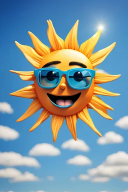 Happy SUN with square shape glasses, blue sky background, with Text "Sorry for staring but you look amazing"