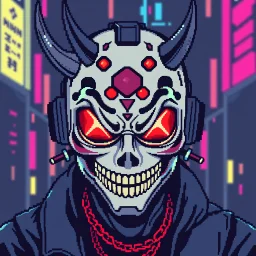 8 bit pixelart cyberpunk,Hannya-Maske, Comic style