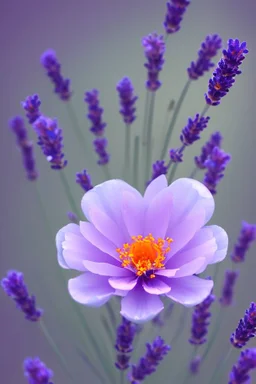 The cover of the song contains the lavender flower written on it the birth of a star Its color is white with lavin flower Photorealistic