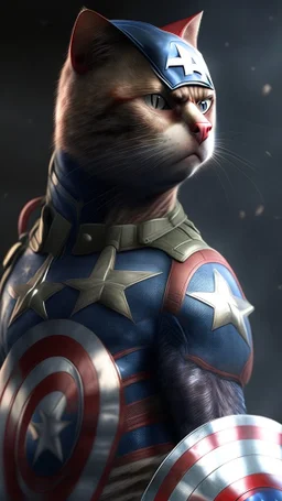 captain america become cat, ultra realistic, 4k, ultra detail, full body, full picture