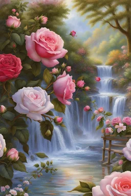 Trés belles roses, rainbows, beautiful colors gardens , flowers, cascades; beautiful girls