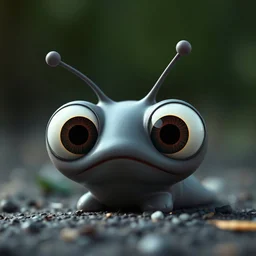 (masterpiece, best quality, 8k, RAW photo, beautiful and aesthetic:1.2), complex detail, Indirect light, photorealistic, (((full body))), cute gray cartoon pixar slug, with big round ginormous eyes looking into the viewer's soul