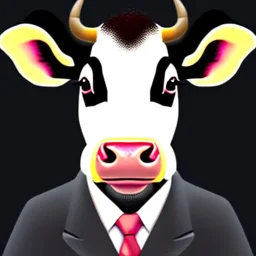 A cow wearing a suit and tie