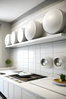 Diseño de un conjunto de modulos pequeños consecutivos redondos que tengan función de especiero ubicado exento a la pared de una cocina o que formen la pared de la cocina. El modelo esta compuesto por montantes verticales que sostienen las piezas de cristal para que se vea los colores llamativos de cada especia, puede ser algo estatico o que se pueda mover