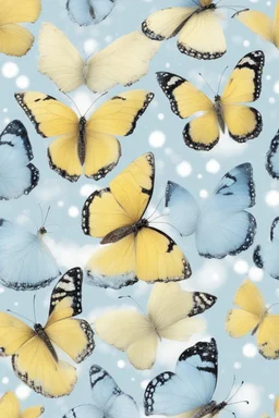 Light yellow and light blue butterflies in the snowy winter
