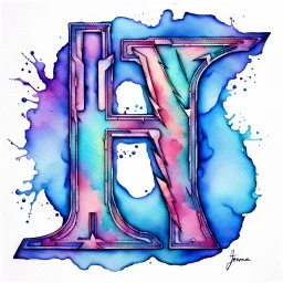 Letter "H" - cyberpunk style - Watercolor and watercolor painted style - Jenna Rainey style