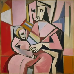 picasso cubism pink woman and one child