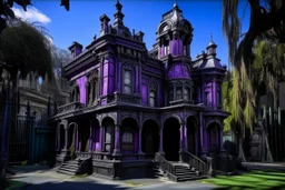 A dark purple haunted mansion with warped rooms painted by Auguste Rodin