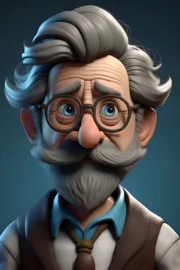 Generate a fully realistic Disney-style avatar in 4K resolution featuring a male character with large, expressive eyes and a kind facial expression. The character should be dressed as a scientist in the style of Albert Einstein, complete with a beard and glasses. Pay attention to intricate details in the outfit, beard, and glasses to capture the whimsy and charm associated with Disney characters. Emphasize a sense of intellect and curiosity in both the facial expression and the scientist attire
