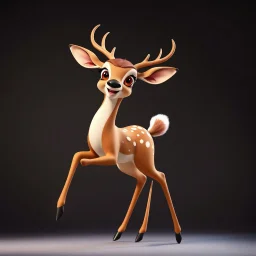 full body of an adult bald white tail deer, halted, with big smile, big surprised eyes, tail upward, on flat background, in the style of 'My Little Pony' and Bambi, fantastic lighting