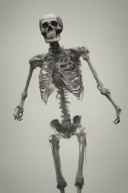 a blurry, distressing, haunting image of a fracturing skeleton, realistic