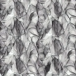 black and white banana leafs wallpaper pattern in vector lines, same line weight