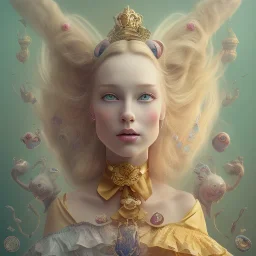 whole portrait of "Alice in the wonderland"in a gold frame rinassence style,Award-winning, detailed eyes, Realistic lighting, cinematic lighting, octane render, 8k ,elegant,smiling, by Chie Yoshii,Brian Kesinger